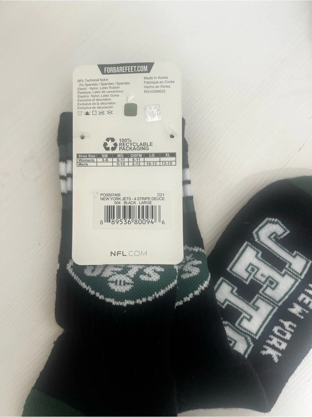 New York Jets Men's Black & Green Athletic Crew Socks